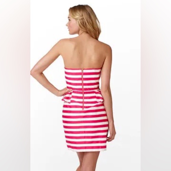 Lilly Pulitzer Maybell Azalea Pink Swizzle Stripe Strapless Peplum - Picture 2 of 8